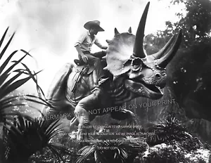 Cowboy Riding A Giant Triceratops Dinosaur 1905 Photo 8.5x11 Print - Picture 1 of 2