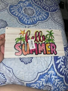 Wooden Wall Sign Plaque “Hello Summer” Hanging Farmhouse Seasonal 6”x12” - Picture 1 of 4