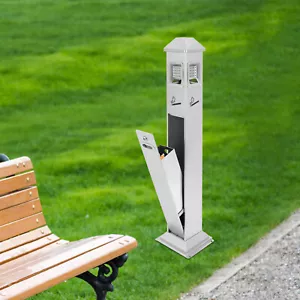 Metal Vertical Trash Bin Cigarette Butts Ash Outdoor Trash Can Container Silver - Picture 1 of 20