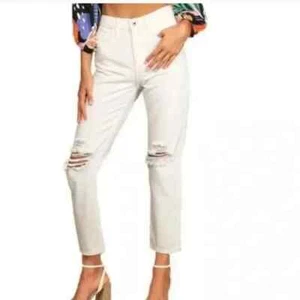 Womens High Rise Skinny Ankle Jeans SIze 24 White Denim Distressed Ripped Knees - Picture 1 of 7