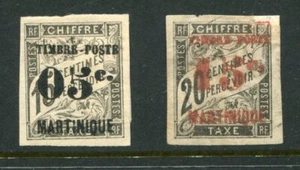 Lote de 2 estampillas de franqueo sobreimpreso de Martinica 1891-92 M&U - Imagen 1 de 2