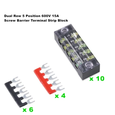 10 Pairs 5 Positions Dual Row 600V 15A Screw Terminal Strip with Barrier Strip - Image 1 of 4
