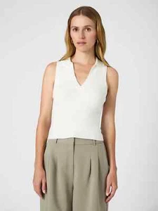French Connection Cosysoft V-Neck Sleeveless Sweater Vest Women L White Collared - Picture 1 of 14
