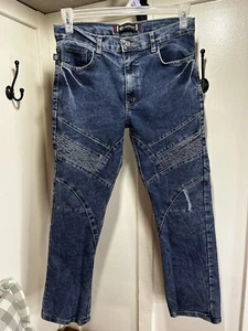 AKADEMIKS Distressed & Whiskered Mid Rise Stretch Blue Jeans Women's Size 16 - Picture 1 of 6