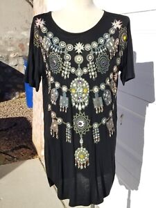 vtg Bali Moon Indonesia Embellished Jeweled Beaded Tunic Top Blouse L XL