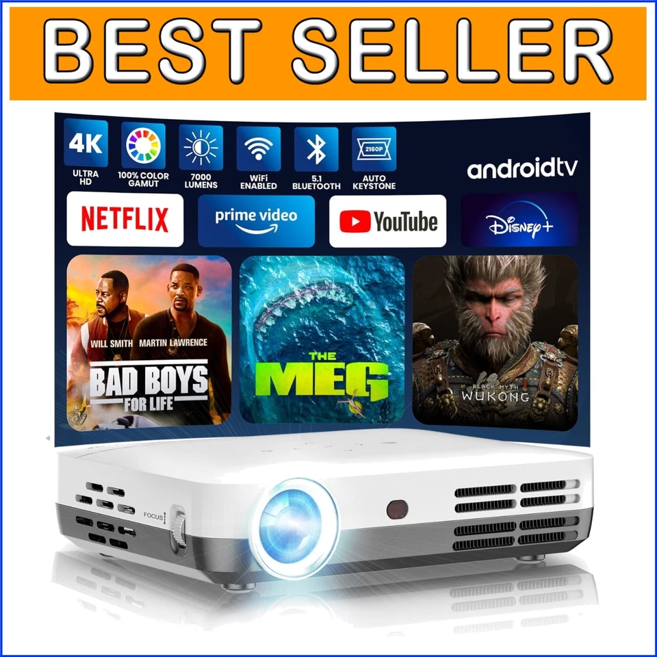 4K UHD Boss S7 Projector - 3D Ready, 7000 Lumens, Ideal for Home Cinema & Gaming - Image 1 of 4