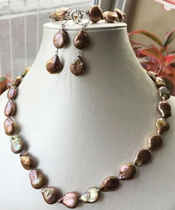 11-12 mm Moneda Chocolate Akoya Chocolate Perlas Collar Pulseras Pendientes - Imagen 1 de 12