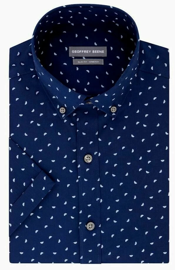 全新 55 美元 GEOFFREY BEENE Quality 男式海军蓝短袖衬衫 尺寸:14-14 1/2 — 第 1/1 张图片