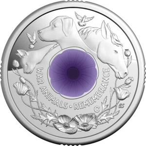 Australia: 2024 $2 C Purple Poppy Fine Silver Proof Coin War Animals Remembrance - Bild 1 von 2