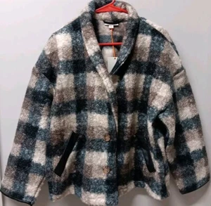 Knox Rose Size XL Faux Fur Plaid Button Up Jacket/Sweater With Pockets NWT - Picture 1 of 8