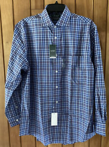 Ralph Lauren Men's Regular Fit Ultraflex Dress Shirt Blue check 17, 34/35 XL