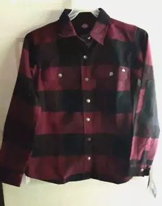 Dickies Women’s Duratech Renegade Flannel Snap Up Shirt Size S Burgundy/Black - Picture 1 of 8
