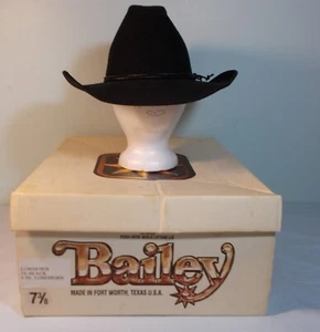 Vintage Bailey schwarzer Lowdown Cowboyhut in Box 4" Longhorn 100 % Wolle Größe 7 3/8 - Bild 1 von 13