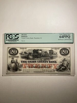 Union County Bank Plainfield NJ $20 Sep. 12 1859 Remainder Very Choice New - Image 1 of 2