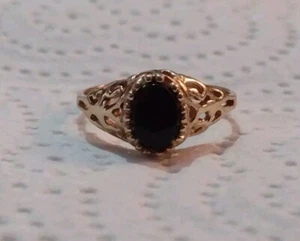 Black Onyx 10K Gold Ladies Ring Size 6.25 - Picture 1 of 9