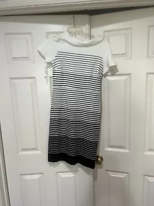 Talbots Women White Black Ombre Striped Short Sleeve Ribbed Career Dress SZ 2 - Picture 1 of 11
