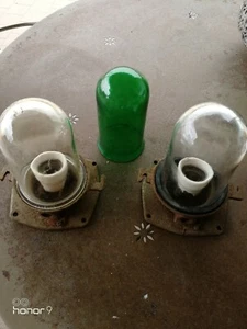 lampada applique industriale vintage originale ghisa vetro COPPIA - Foto 1 di 11
