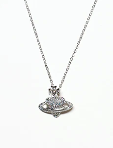 Planet Saturn Heart Crystal Orb Necklace Chain Jewellery Pendant Women Fashion