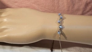 9" inch STERLING Silver Bracelet or Small Necklace wih Blue & White Beads - Picture 1 of 5