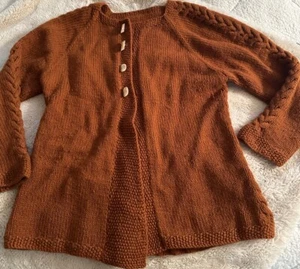 Women’s Sweater Crocheted Burnt Orange Flared 38”chest Fall Coat 25” L Vintage - Picture 1 of 8