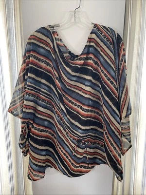 Blusa túnica transparente Chaps XL a rayas fluida mangas 3/4 corbata frontal POLIÉSTER Foto 1 de 4