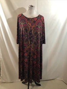 Roaman’s Black 3/4 Sleeve Paisley & Flower Dress - Womens 1X, Bust 26” - Picture 1 of 4