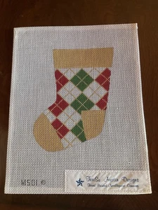 TeriSu Austin handbemalt Nadelspitze Leinwand Argyle Socke Strumpf Ornament - Bild 1 von 2