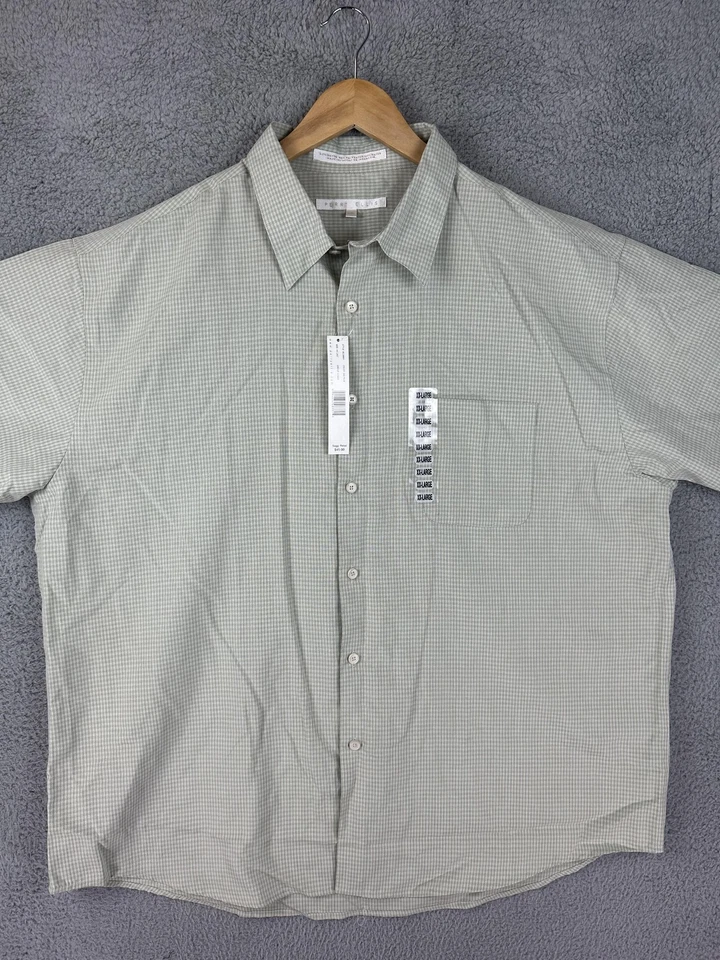 Perry Ellis Shirt Mens 2XL Sage Green Short Sleeve Button Up Gingham New L483682 - Image 1 of 4