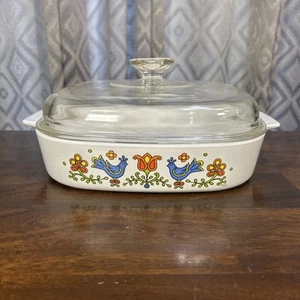 Vintage 1975 Country Festival Bluebirds A-10-B Corning Ware Casserole Dish & Lid - Picture 1 of 8