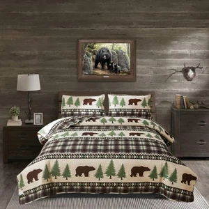 Quilt Set Queen Size Rustic Lodge Plaid Quilt Bed Spread Country Cabin Brown ... - Picture 1 of 8