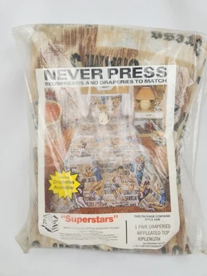 De colección Años 70 Superestrellas Deportes SEARS Cortinas Paneles Plisados Par Balón Hockey Foto 1 de 4