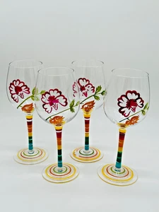 Juego de 4 copas de vino de vidrio a rayas florales de Clay Art 16 oz - Imagen 1 de 8