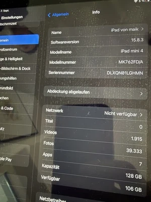 iPad Mini 4 128 GB WLAN Cellular, Grau - Bild 1 von 3