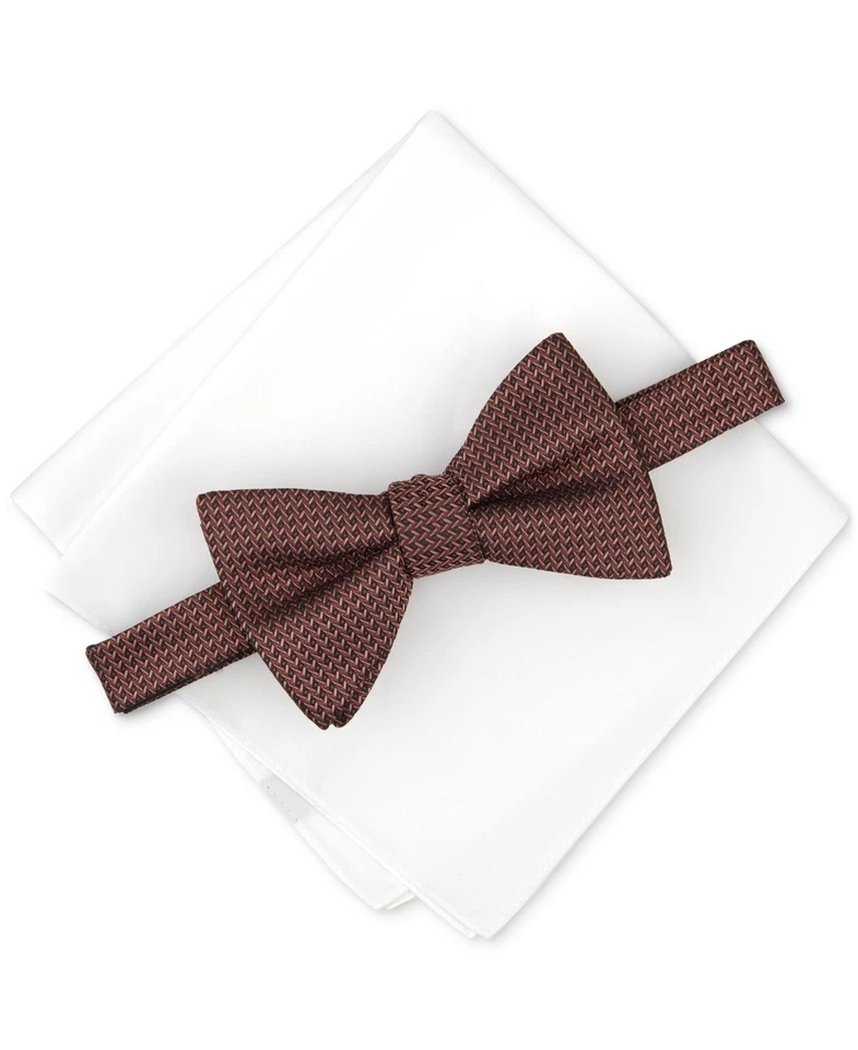 Alfani Mens Regular fit Bow Tie Necktie Pocket Square Set One Size Brown - Image 1 of 1