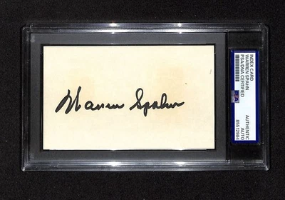 Warren Spahn Signed Index Card Baseball Milwaukee Braves HOF PSA Auto Slab - Image 1 of 2