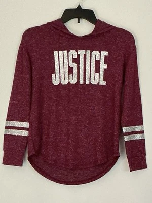 JUSTICE GIRLS SIZE 12 GLITTER LOGO HOODED LONG SLEEVE - Image 1 of 3
