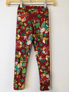 LuLaRoe kids S/M Elves Presents Red Leggings Holiday Christmas Medium - Picture 1 of 3