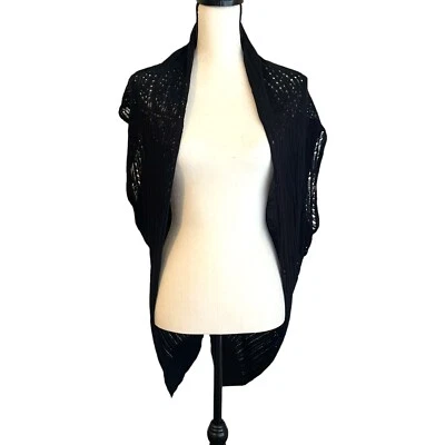 Arden B Cardigan Women’s Size Small Black Short Sleeves Open Front Knit Longline - Image 1 of 4