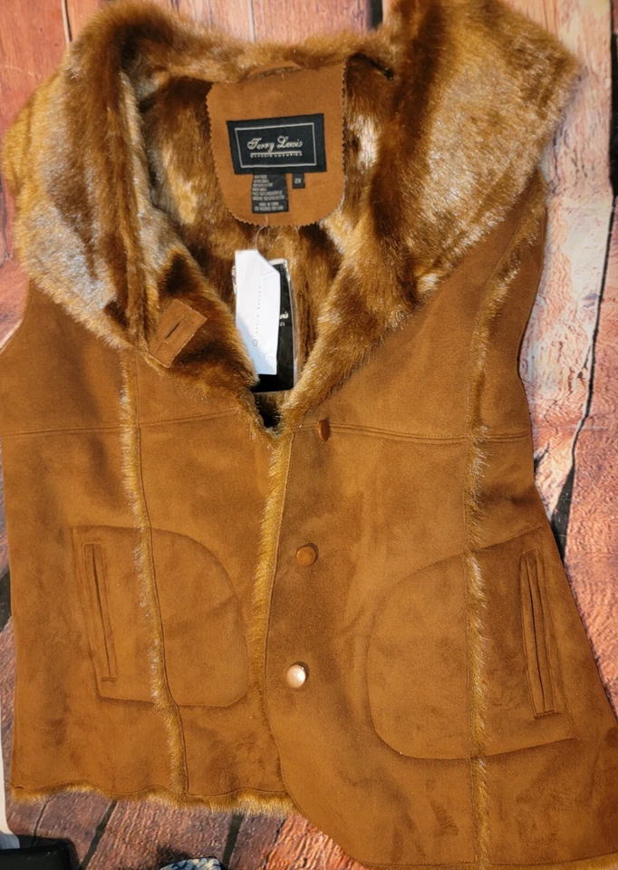 Chaleco de piel sintética Terry Lewis 2x nuevo con etiquetas marrón para mujer Foto 1 de 1