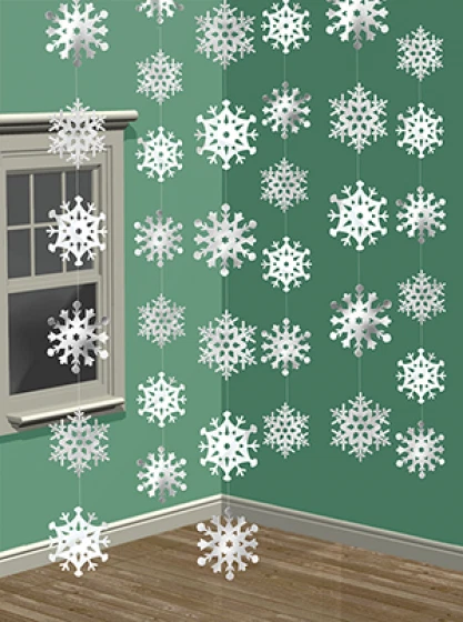 Snowflake Hanging Foil Decorations 6pk 2.13m - Christmas + Frozen Party Supplies - Image 1 of 1