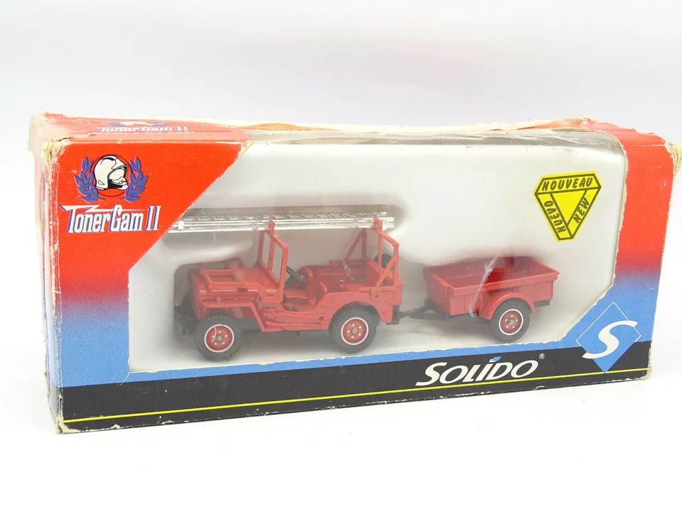 Solido Firefighters 1/43 - jeep Willys Scale +Trailer - Image 1 of 1