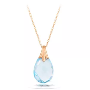 Natural Blue Topaz Gemstone Necklace Real Solid 14k Yellow Gold All Sizes - Picture 1 of 7