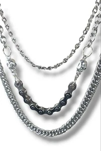 Chrome Skull and Bike Chain  Wallet Chain Strong Biker Trucker Jean Wallet Chain - Picture 1 of 14