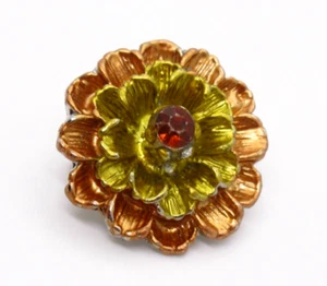 Flower Pin Brooch Layered Design with Red Plastic Center Retro Vintage Style - Picture 1 of 6