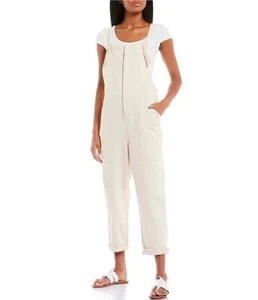 GB Dillards Knot Strap Snap Front Cropped Overalls Natural Denim Junior Sz 3 NWT - Picture 1 of 10