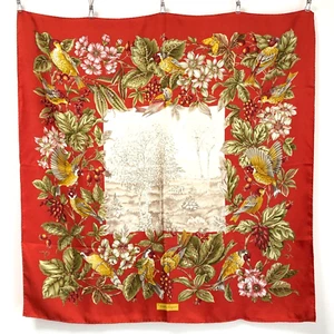Selten benutztes Salvatore Ferragamo Seidentuch 86 cm 34 Zoll Italien rot Vogel Blume Beere - Bild 1 von 14