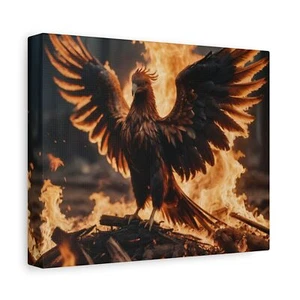 Phoenix Bird Canvas Wall Art, Fire Rebirth Mythical Print, Home Fantasy Decor  - Picture 1 of 25