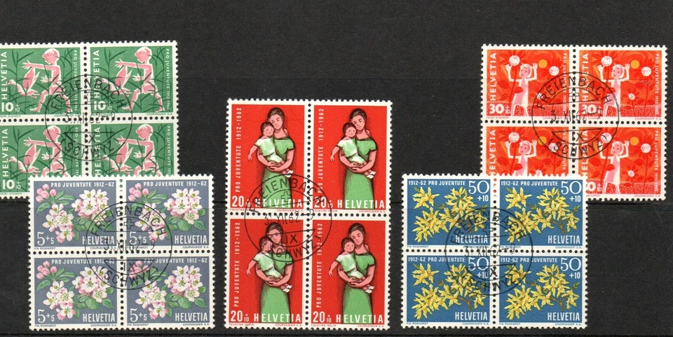 SWITZERLAND PRO JUVENTUTE 1962 - SET OF 5 IN VFU BLOCKS OF 4 SG J192-6 - Image 1 of 1