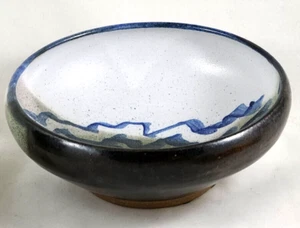 Vintage Black, Blue, Gray,Green,White Clay Bowl-Signed - Picture 1 of 8