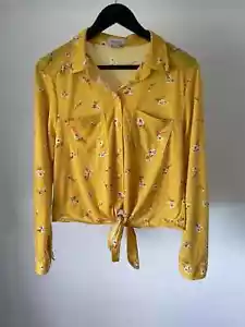Blusa corta floral amarilla grande Passport manga larga. Corbata cintura. W236 - Imagen 1 de 7